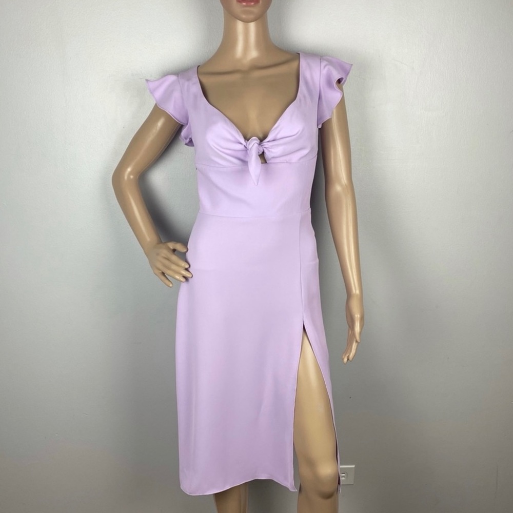AMANDA UPRICHARD PURPLE RUFFLE SLEEVE MIDI DRESS - Picture 2 of 11